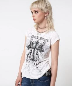 Minga London Dark Angel Rhinestone Devoré T-shirt Most Wanted