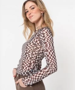 Minga London Distorted Check Mesh Top