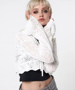 Minga London Elsie Tie Front Frill Crochet Crop Cardigan Most Wanted