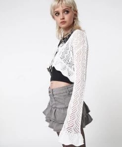 Minga London Elsie Tie Front Frill Crochet Crop Cardigan Most Wanted