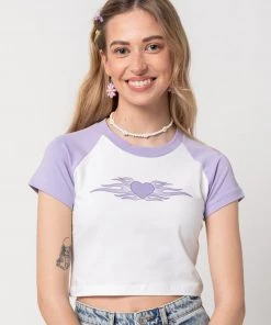 Minga London Tops & Tees Flaming Heart Raglan Crop Tee