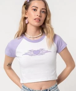 Minga London Tops & Tees Flaming Heart Raglan Crop Tee