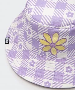 Minga London Clothing Floral Gingham Lilac Bucket Hat