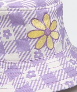 Minga London Clothing Floral Gingham Lilac Bucket Hat