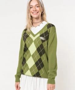 Minga London Green Shades Argyle Knitted Jumper Clothing