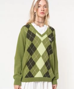 Minga London Green Shades Argyle Knitted Jumper Clothing