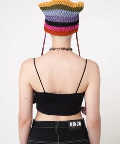 Minga London Joy Rainbow Stripes Knit Tie Hat