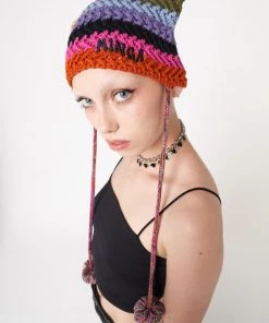Minga London Joy Rainbow Stripes Knit Tie Hat