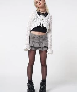 Minga London Most Wanted Kat Washed Grey Denim Y2k Mini Skirt