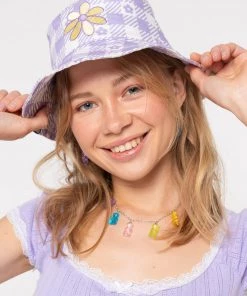 Minga London Clothing Floral Gingham Lilac Bucket Hat
