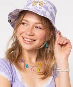 Minga London Clothing Floral Gingham Lilac Bucket Hat