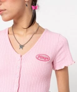 Minga London Lipgloss Pink Ruffle Button-Down Top Clothing