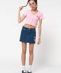 Minga London Lipgloss Pink Ruffle Button-Down Top Clothing