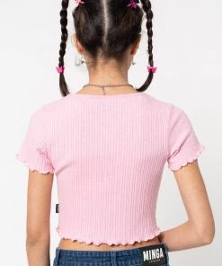 Minga London Lipgloss Pink Ruffle Button-Down Top Clothing