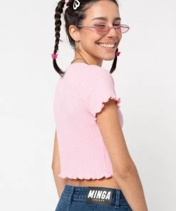 Minga London Lipgloss Pink Ruffle Button-Down Top Clothing