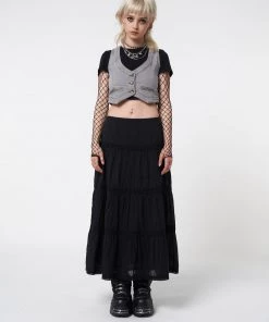 Minga London Liv Washed Grey Denim Y2k Waistcoat