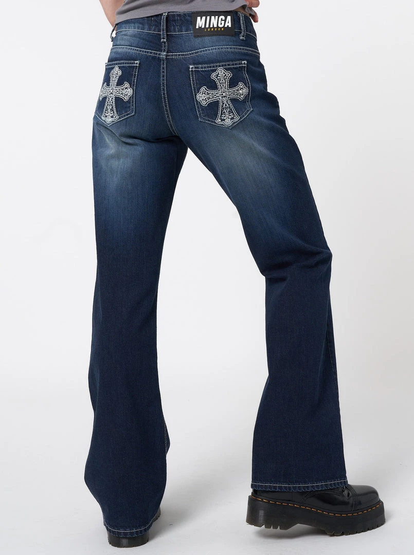 Minga London Mia Embellished Cross Pocket Y2k Jeans