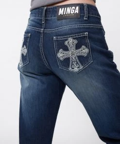 Minga London Mia Embellished Cross Pocket Y2k Jeans