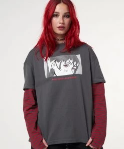 Minga London Anime Striped Oversized Long Sleeve T-shirt