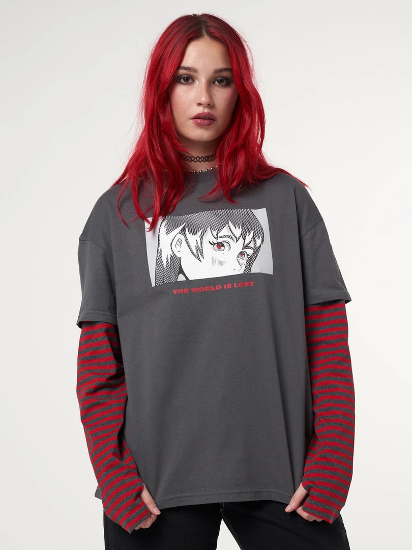 Minga London Anime Striped Oversized Long Sleeve T-shirt