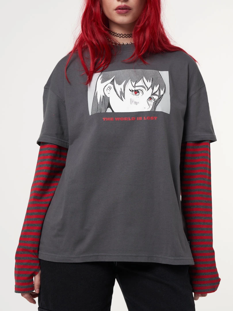 Minga London Anime Striped Oversized Long Sleeve T-shirt