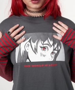 Minga London Anime Striped Oversized Long Sleeve T-shirt