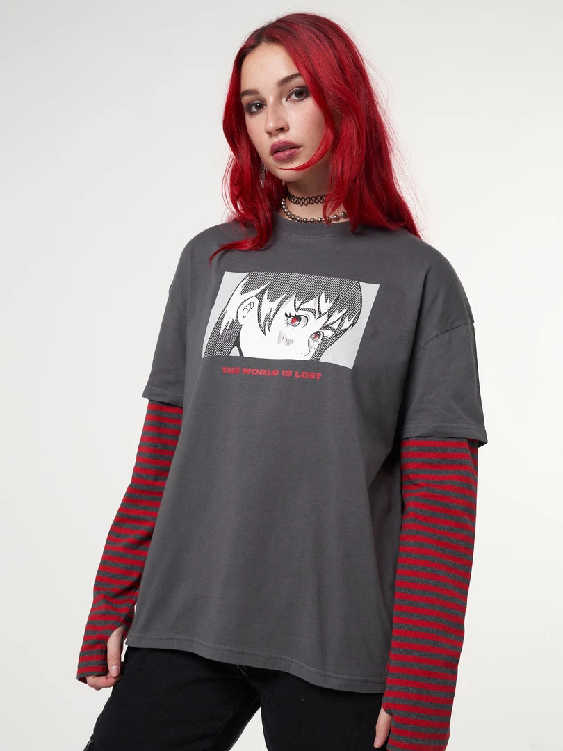 Minga London Anime Striped Oversized Long Sleeve T-shirt