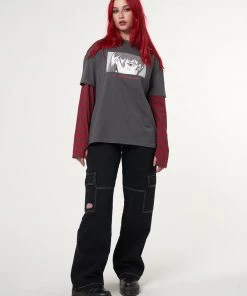 Minga London Anime Striped Oversized Long Sleeve T-shirt