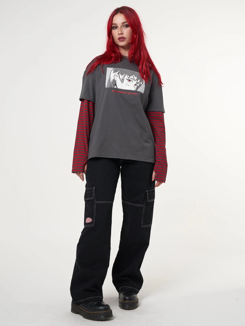 Minga London Anime Striped Oversized Long Sleeve T-shirt