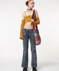 Minga London Most Wanted Ariel Golden Yellow Knitted Flare Crop Top