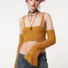 Minga London Most Wanted Ariel Golden Yellow Knitted Flare Crop Top