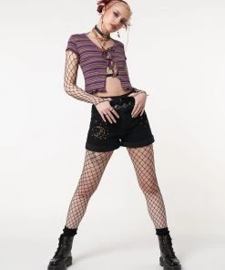 Minga London Astral Black Embroidered Denim Mom Shorts Most Wanted