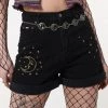 Minga London Astral Black Embroidered Denim Mom Shorts Most Wanted