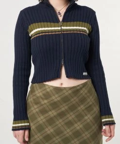 Minga London Clothing Bella Double Zip Striped Rib Cardigan