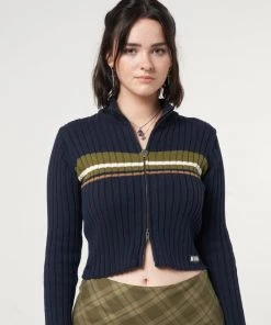 Minga London Clothing Bella Double Zip Striped Rib Cardigan