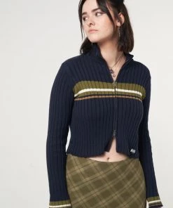 Minga London Clothing Bella Double Zip Striped Rib Cardigan