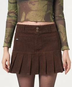 Minga London Brown Corduroy Pleated Mini Skirt