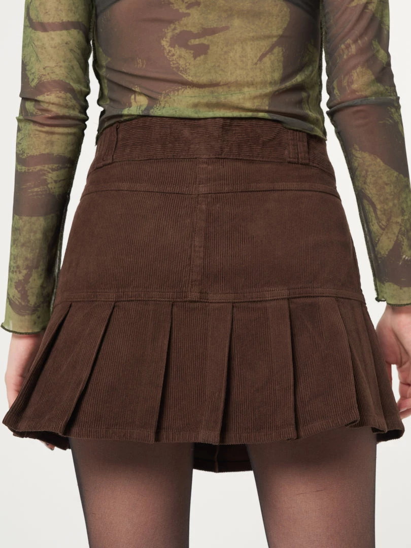 Minga London Brown Corduroy Pleated Mini Skirt