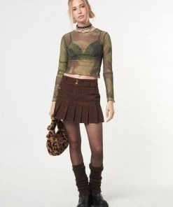 Minga London Brown Corduroy Pleated Mini Skirt