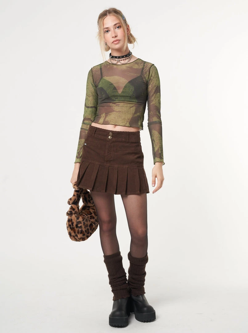 Minga London Brown Corduroy Pleated Mini Skirt