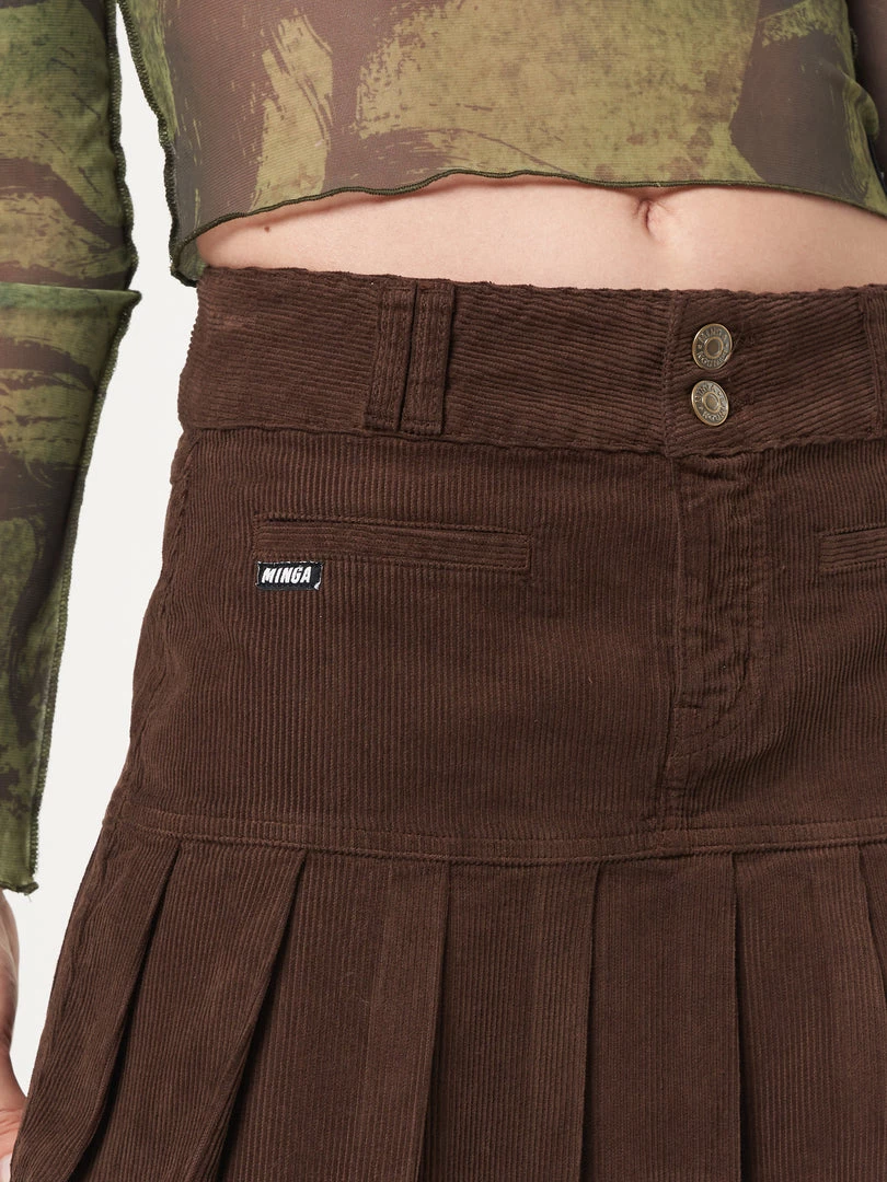 Minga London Brown Corduroy Pleated Mini Skirt