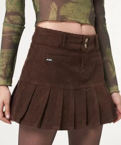 Minga London Brown Corduroy Pleated Mini Skirt