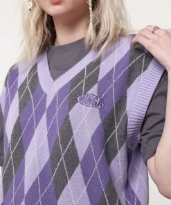 Minga London Cleo Argyle Purple Knit Vest Clothing