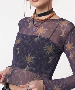 Minga London Most Wanted Cosmos Purple Mesh Crop Top
