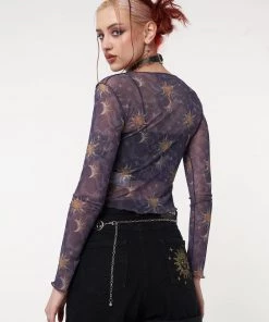 Minga London Most Wanted Cosmos Purple Mesh Crop Top