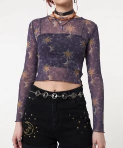 Minga London Most Wanted Cosmos Purple Mesh Crop Top