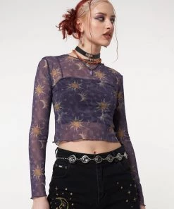 Minga London Most Wanted Cosmos Purple Mesh Crop Top