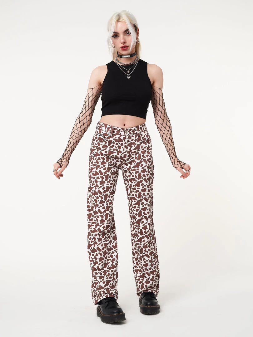 Minga London Cow Print Parallel Jeans Clothing