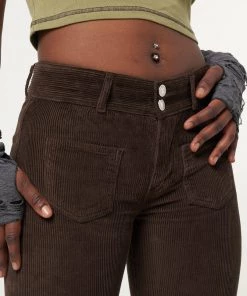 Minga London Clothing Dark Brown Front Pocket Corduroy Flare Pants