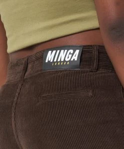 Minga London Clothing Dark Brown Front Pocket Corduroy Flare Pants